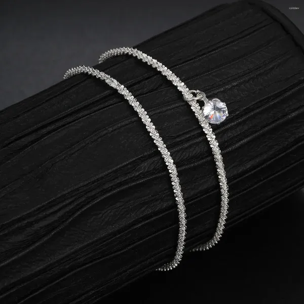 Bracelets de cheville couleur argent, pendentif en Zircon pour femmes et filles, chaîne à deux couches multicouches, bijoux de pied de plage, cadeau en cristal