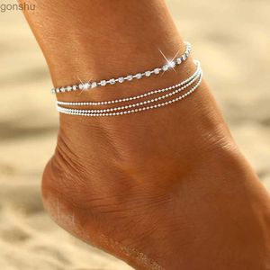 Chevilles en cristal argent zircon 3 lignes collier de perle nouvelle chaîne de mode en plusieurs couches de pied multiprices Crystal 2024 bijoux wx