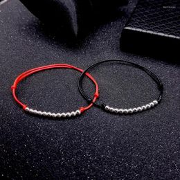 Enkelbanden eenvoudig paar Anklet zilver 925 kralen sieraden herfst enkel armband vrouwelijke poot ketting rood touw zwart handgeweven