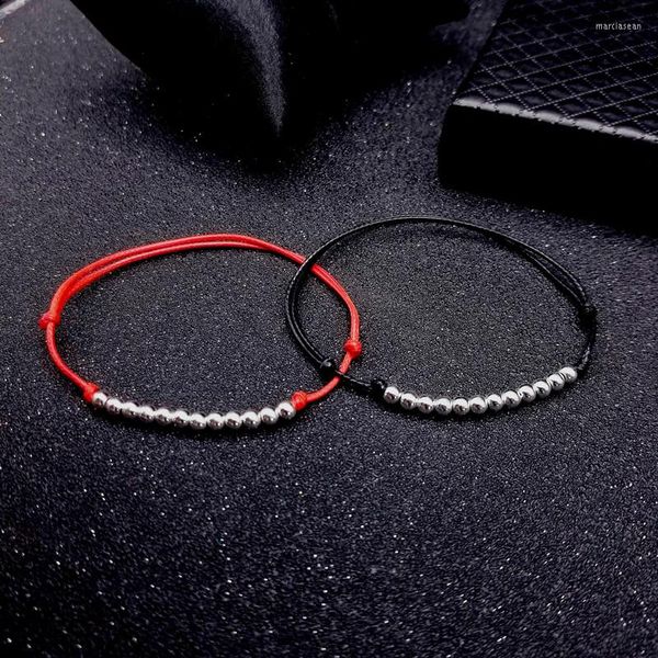 Bracelets de cheville simples pour Couple, bijoux en argent 925, perles, automne, chaîne de jambe féminine, corde rouge, noir, tissé à la main