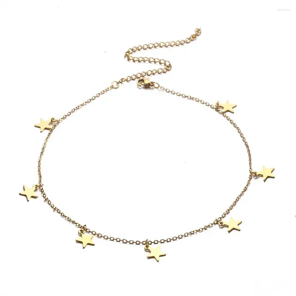 Tobilleras Diseño simple Tobillera de cadena de pie de estrella de acero inoxidable para mujer Joyería de pentáculo de playa de océano de verano