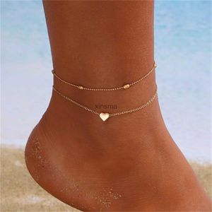 Bracelets de cheville Simple coeur femme bracelets de cheville pieds nus Crochet sandales pied bijoux jambe nouveaux bracelets de cheville sur pied cheville Bracelets pour femme chaîne de jambe YQ240208