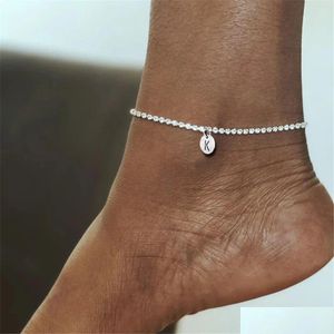 Chevilles simples lettre initiale tennis cheville pour les femmes 14k jaune doré cubique zircone chaîne de jambe de cheville bracelet plage bijoux drop déliv otol4