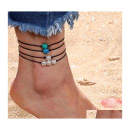 Enkelbanden eenvoudige stijl blauw groen witte turquoise enkel ketting natuurlijke parel anklet heren vrouwen zomer strand sieraden handleiding weven leer dhlqv