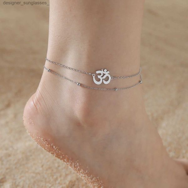 Skyrim indien bouddhisme Yoga OM cheville femmes acier inoxydable Double couche perles chaîne cheville Bracelet amulette été accessoires L231116