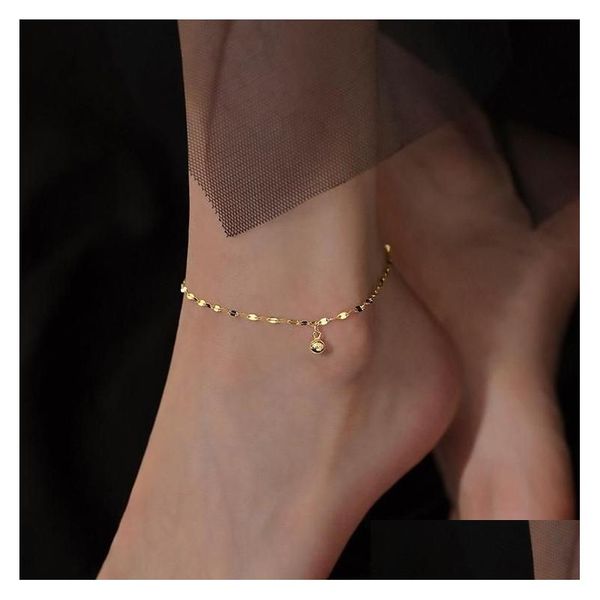 Chaîne de pieds sier étincelants avec perles rondes femelles petites et uniques conception géométrique y bijoux de livraison de gouttes OT24H