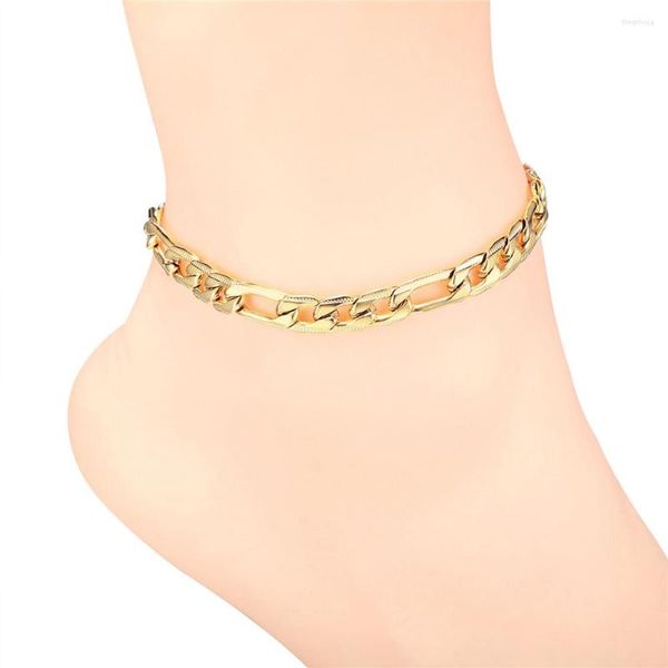 Tobilleras, pulseras de acero inoxidable para mujer, tobillera de cadena cubana dorada, abalorio Simple a la moda, joyería para pie, regalos para mujer 2023