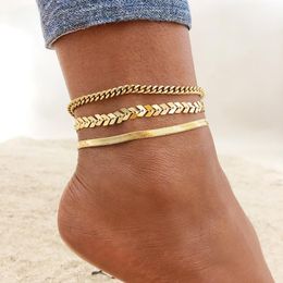 Tobilleras de cadena de acero inoxidable para mujeres y niñas, pulsera de tobillo de playa multicapa, cadenas de eslabones para pies ajustables