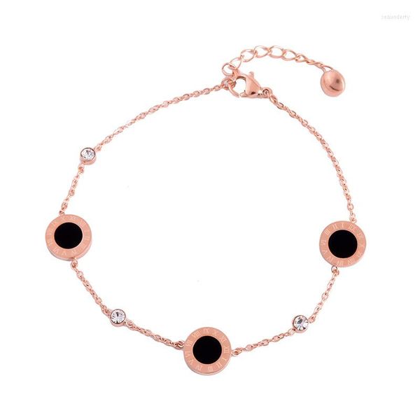 Bracelets de cheville chaîne en acier inoxydable pour femmes chiffres romains rond en céramique breloque cristal cheville jambe Bracelet sandales plage bijoux Z367