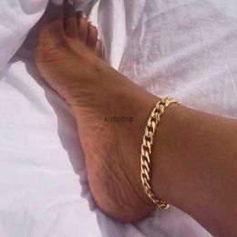 Bracelets de cheville Bracelet de cheville de chaîne de lien cubain d'acier inoxydable pour les femmes réglable Boho gros Bracelet de cheville en métal Bracelet de jambe bijoux d'été cadeau YQ240208