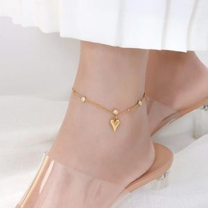 Bracelets de cheville en acier inoxydable géométrique coeur de pêche Bracelets conception Simple Zircon cadeau pour les femmes gothique pied cheville accessoires bijoux