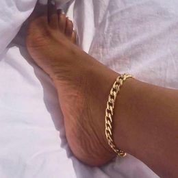 Tobilleras de acero inoxidable de Color dorado con cadena cubana para mujer, joyería para pie de playa, accesorios para pulseras de tobillo para pierna