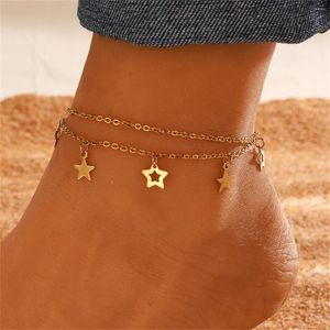 Chevilles en acier inoxydable Gold Color Star for Women Summer Beach Jewelry Words 8 Love Heart Green Zircon Foot Chain Bracelet à la cheville