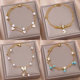 Bracelets de cheville en acier inoxydable pour femmes et filles, chaîne de jambe plaquée or, accessoires de plage d'été, bijoux cadeau