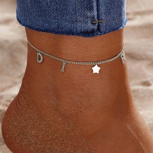 Bracelets de cheville en acier inoxydable lettre étoile pendentif pour femmes été plage cheville Bracelet mode bijoux accessoires en gros