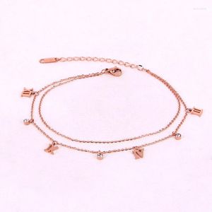 Enkelbanden roestvrij staal liefde Romeinse cijfers charme voet rose goud kleur dubbeltek kristal ronde enkelband ketting vrouw cadeau