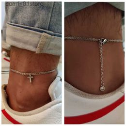 Enkelbanden Roestvrij Stalen Heren Enkelband Met Kruis Charme Dubbele Ketting Cadeau Voor Vriendje Man Enkelband Armband Christelijk Katholiek SieradenL231219