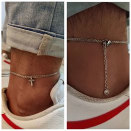 Enkelbanden roestvrij staal heren enkelband met kruis charme dubbele ketting cadeau voor vriend man enkels armband christelijk-katholieke sieraden 231101