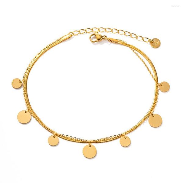 Tobilleras de acero inoxidable PVD 18K chapado en oro Deslustre impermeable Multi Charm Foot Chian para mujer joyería al por mayor de moda