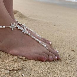 Enkelbanden zeester gestand kralen op blote voeten sandalen Anklet strand bruiloft sandaal bruids footless bruidsmeisje cadeau