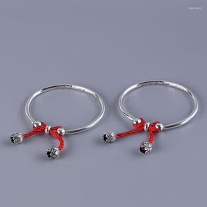 Bracelets de cheville en argent sterling pour enfants, bague de cheville de bénédiction pour bébé, rouleau rond solide, bracelet réglable, pompon de bourgeon de lotus