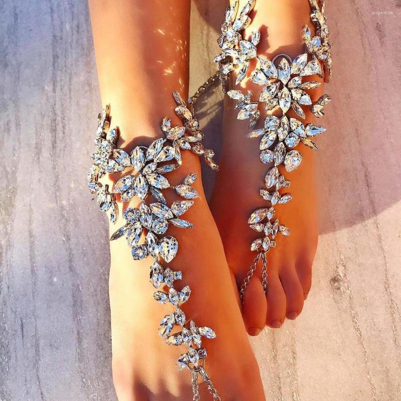 Tobilleras Stonefans 1 Uds tobillera geométrica de cristal para dedo accesorios para pies descalzos verano Boho Rhinestone sandalia pie cadena pulsera para mujer