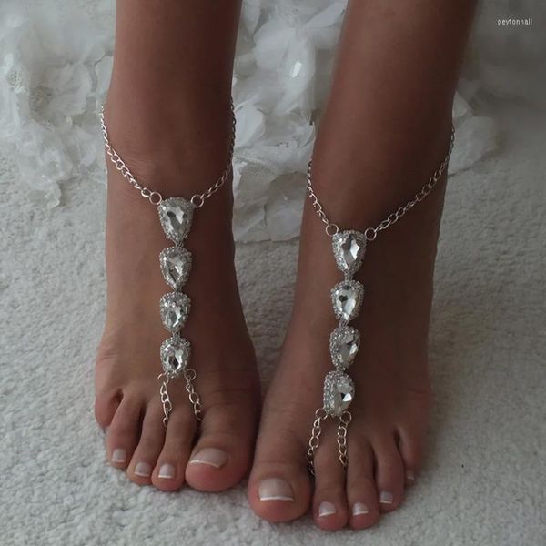 Bracelets de cheville Stonefans 2 pièces Boho pieds nus sandales cheville strass bijoux pour femmes mariée doigt orteil anneau pied chaîne accessoires