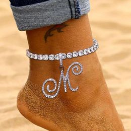 Anklets Stonefans A-Z eerste letter Rhinestone Anklet been armband voor vrouwen Fashion Beach Alfabet tennisketen Sandalen sieraden