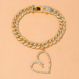 Bracelets de cheville Stonefans grosse chaîne cubaine creux en forme de coeur Bracelet de cheville pendentif bijoux mode strass Bracelet sur la jambe pour les femmes