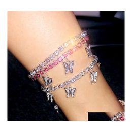 Anklets Stonefans Gold Tennis Rhinestone Sieraden voor vrouwen Crystal Butterfly hanger Anklet Beach voet ketting Bracelet 191 U2 Drop del Dhdh5