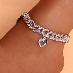 Bracelets de cheville Stonefans coeur forme mince chaîne cubaine Bracelet de cheville pour femmes Hip Hop strass lien glacé pendentif bijoux cadeau