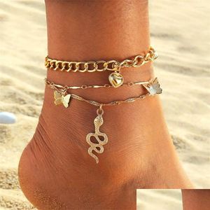 Anklets Style Creative Simple Love Butterfly Snake hanger Anklet For Women Summer Sandals Beach Foot Sieraden 2024 Drop levering DHSTV