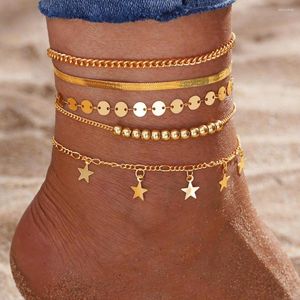Bracelets de cheville Style créatif Simple tempérament femmes pied chaîne étoile cheville ensemble de perles de couleur or cheville Bracelet bijoux