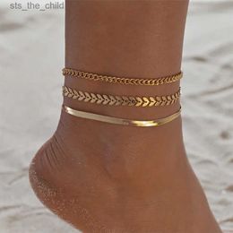 Tobilleras Sumeng 2024 Nuevo collar de cadena única de oro de 3 piezas / juego adecuado para mujer joyería de pie de playa accesorios de pulsera de tobillo de pierna C24326