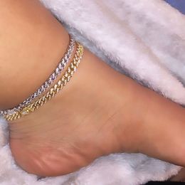 Enkelbanden Summer Beach Selling Vrouwen Sieraden Iced Out Bling Dunne 6.5mm 5A Cz Cubaanse Link Chain Foot Chain Anklet 9 "10" 230228