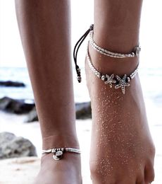 Chevillets perles d'été pendentif de cheville chaîne de la chaîne de cheville bracelet étoile de mer bracelet double plage bijoux vintage9478459