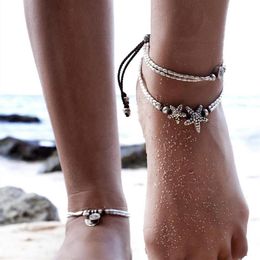 Bracelets de cheville perles d'été pendentif cheville chaîne de pied cheville étoile de mer Bracelet charme Double plage Vintage bijoux 273Q
