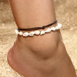 Bracelets de cheville été conque coquille pied bijoux plage pieds nus Bracelet cheville sur jambe en cuir tressé Bracelet de cheville accessoires bohème