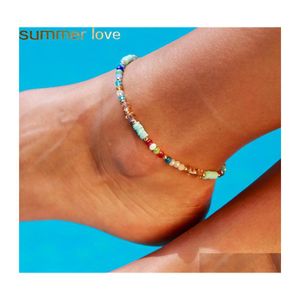 Bracelets de cheville d'été perles de cristal pour femmes, sandales féminines, bijoux de pied, couleur Mti, Bracelets de cheville, chaîne de jambe, livraison directe Dhr6B