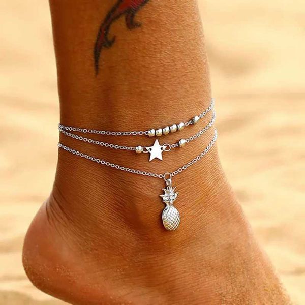 Chevillets fashion cristal ananas chevilles femelles aux pieds nus sandales de bijoux de bijoux de bijoux de la cheville perle bracelets pour femmes chaîne de jambes