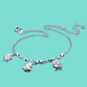 Bracelets de cheville bijoux d'été femmes 925 en argent Sterling cheville mignon Animal pendentif Rolo chaîne cheville Bracelet 27CM sandale accessoires