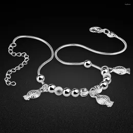 Bracelets de cheville été femmes 925 en argent Sterling cheville réglable poisson/perle pied cheville Bracelet filles plage fête bijoux fins