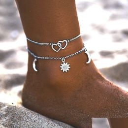 Tobilleras Sun Love Crescent Simple Beach Sier Metal Foot Chain Venta directa por fabricantes europeos y americanos Drop Delive Dh7Lb