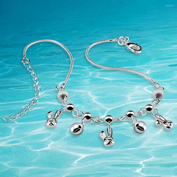 Bracelets de cheville doux mignon petit blanc cheville 925 cloche en argent Sterling pour les femmes mode exquis pied accessoires cadeaux de fête