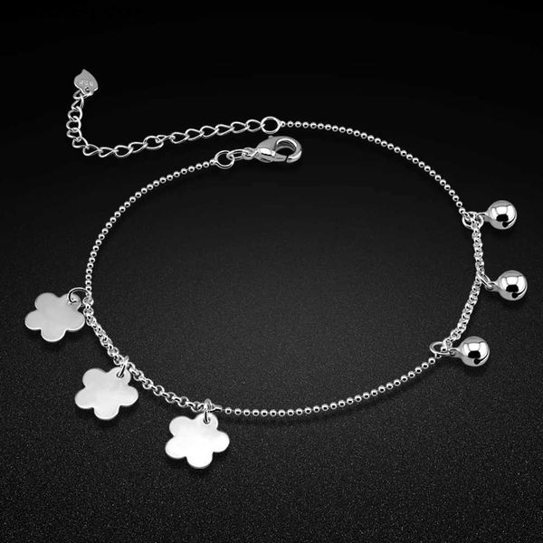 Tobilleros Temperamento 925 STERLING Silver Belling Flower Anklet para hombres Mujeres trenzadas Extensor de cadena sexy joyería L46