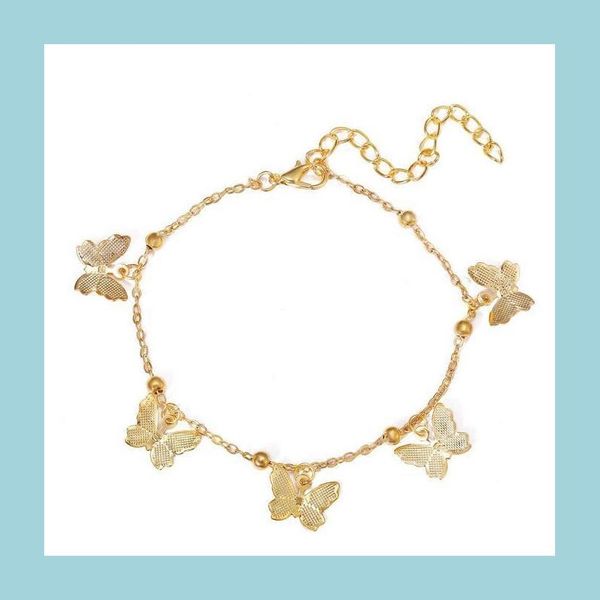 Chevillets Temperrament Hollow Butterfly Cheklettes Fashion Foot Chain Gold Beach Beach pour femmes bijoux Livraison DHMEQ