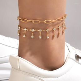 Anklets ToConacharms Key Anklet Wafer Shiny Rhinestone Foot Chain Verstelbaar Boheemse sieraden Gift voor vrouwen Men 2 stks/Sets 21654