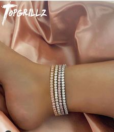 Bracelets de cheville TOPGRILLZ femmes cheville 3mm rangée Tennis cubique zircone cheville tour de cou Hip Hop mode charme bijoux pour cadeau peut réglable 230311