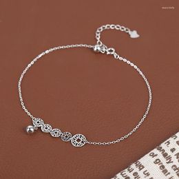 Bracelets de cheville de styliste traditionnel avec cloche d'argent caractéristique chinoise, Bracelet de cheville en argent Sterling 925 véritable perlé pour femmes