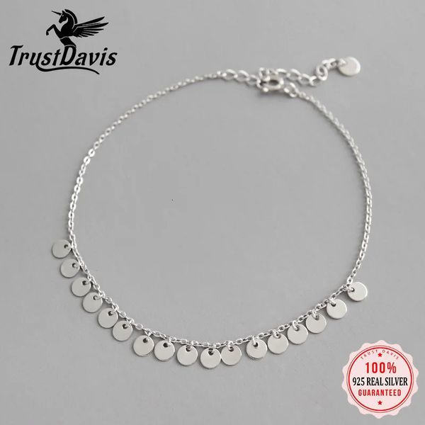 TrustDavis mode véritable 925 en argent Sterling doux plaquette gland chaîne 20 cm bracelets de cheville pour femmes ami bijoux cadeau DS2317 231027